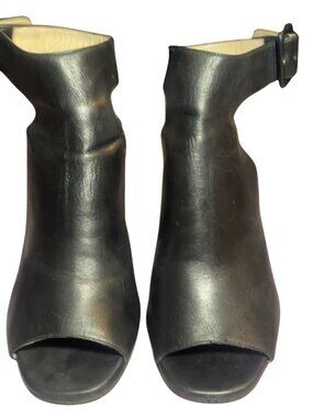 Prada Black Leather Silver Block Heel Ankle Strap Sandals Size 37